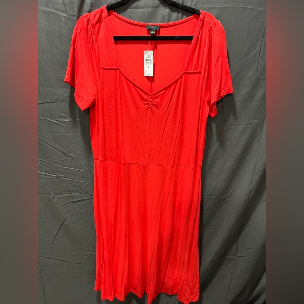 Ann Taylor Factory Red Pullover Casual Short Sleeve Midi Dress Size LG NWT